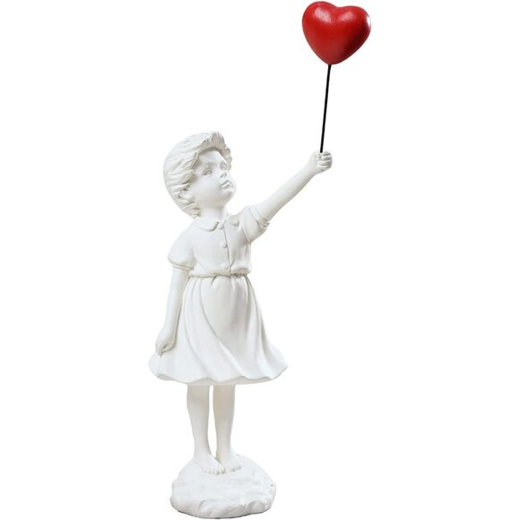 Matte Finish Antique Style Love Balloon Girl-white Decorative Statue for Home - Picture 1 of 6